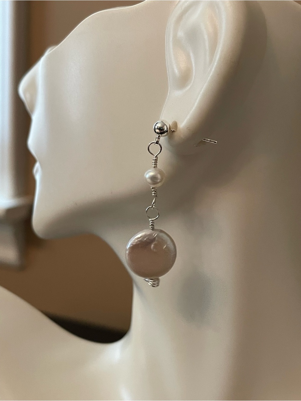 Hand Crafted Silver and White Pearl Drop Earrings